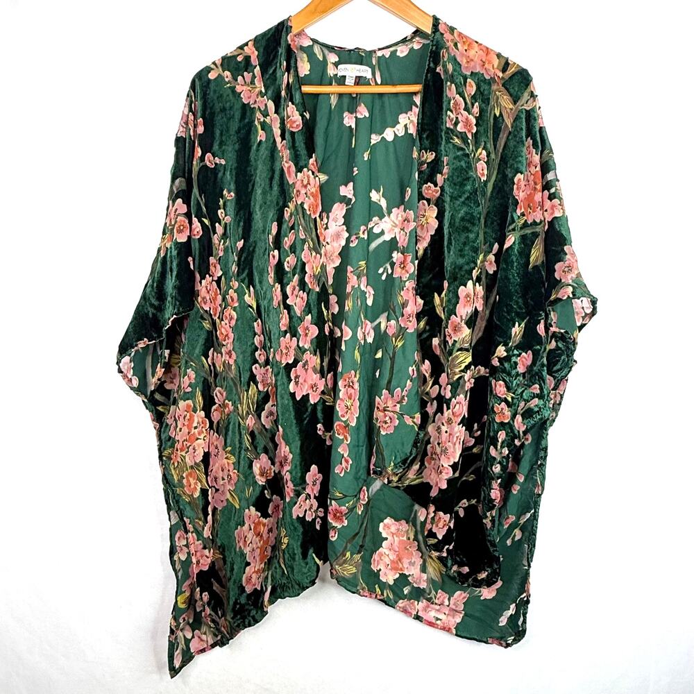 Woven Heart Green Velvet Floral Shawl OS